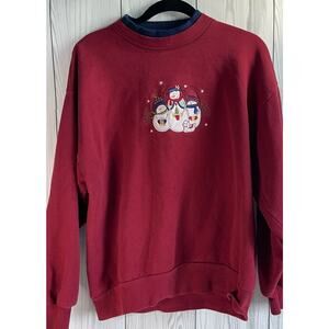 90s Y2k Snowman Puppy  Sweatshirt Cottagecore Blue Pullover Grannycore Sz L